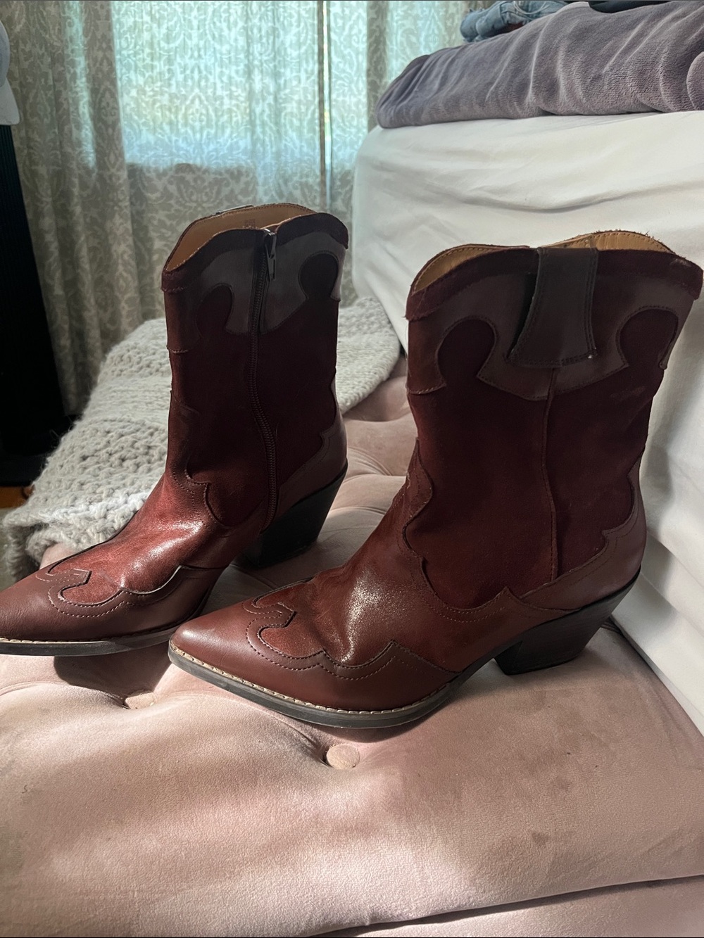 Crown Vintage Women's Western Mid-Calf Cowboy Boots - Burgandy